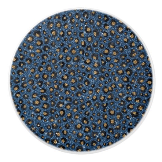 Elegant Blue Glitter Black Gold Leopard Print Keramische Knop (Voorkant)