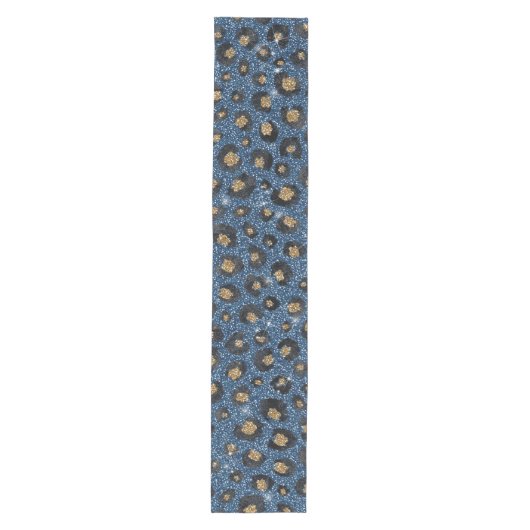 Elegant Blue Glitter Black Gold Leopard Print Medium Tafelloper (Voorkant)
