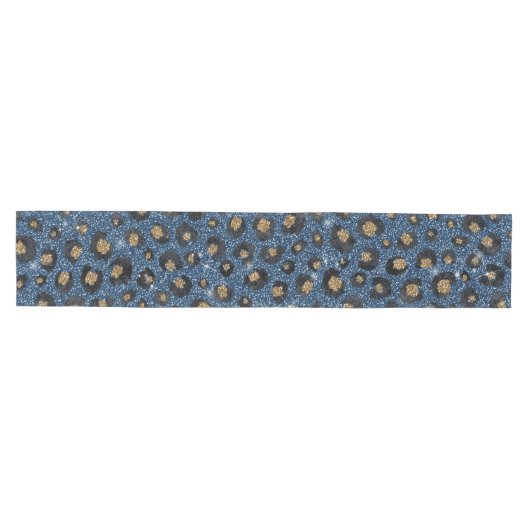Elegant Blue Glitter Black Gold Leopard Print Medium Tafelloper (Horizontaal)