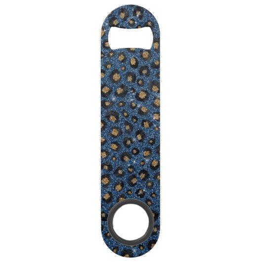 Elegant Blue Glitter Black Gold Leopard Print Speed Flessenopener (Voorkant)