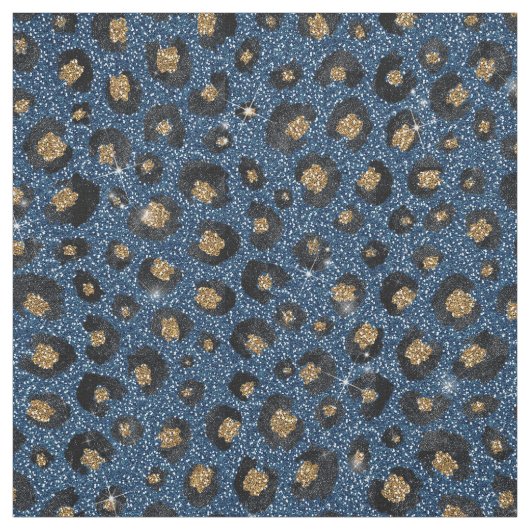 Elegant Blue Glitter Black Gold Leopard Print Stof (Swatch)