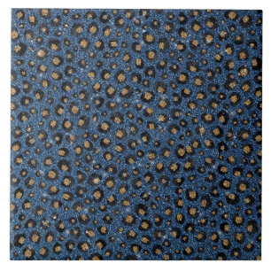 Elegant Blue Glitter Black Gold Leopard Print Tegeltje