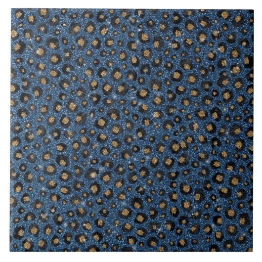 Elegant Blue Glitter Black Gold Leopard Print Tegeltje (Voorkant)