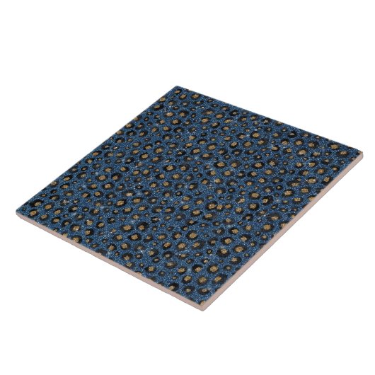 Elegant Blue Glitter Black Gold Leopard Print Tegeltje (Zijkant)
