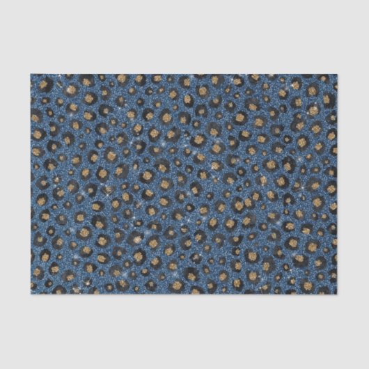 Elegant Blue Glitter Black Gold Leopard Print Tissuepapier (Voorkant)