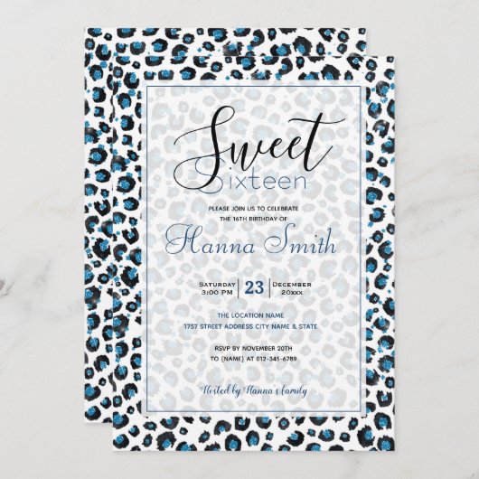 Elegant Blue Glitter Black Leopard Animal Print (Voorkant / Achterkant)