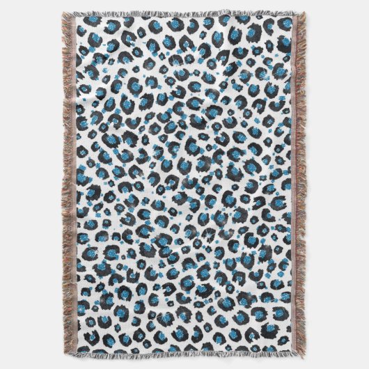 Elegant Blue Glitter Black Leopard Animal Print Deken (Voorkant Verticaal)