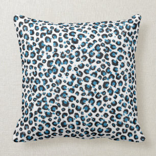 Elegant Blue Glitter Black Leopard Animal Print Kussen