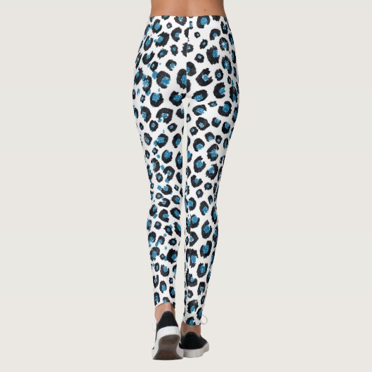 Elegant Blue Glitter Black Leopard Animal Print Leggings (Achterkant)