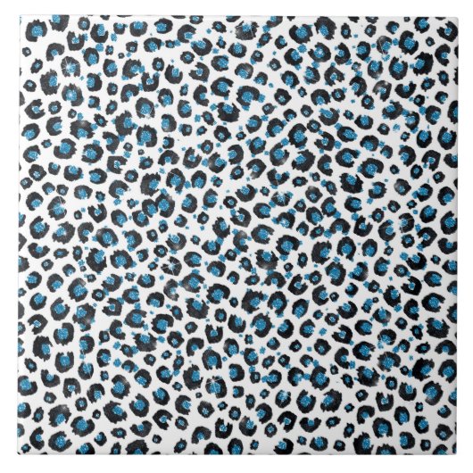 Elegant Blue Glitter Black Leopard Animal Print Tegeltje (Voorkant)