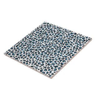 Elegant Blue Glitter Black Leopard Animal Print Tegeltje