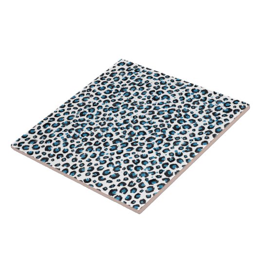 Elegant Blue Glitter Black Leopard Animal Print Tegeltje (Zijkant)