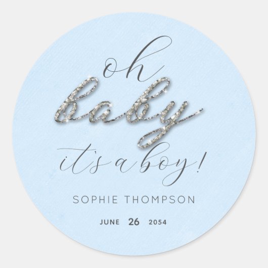Elegant Blue Glitter Boy Baby shower Dank je wel Ronde Sticker (Voorkant)