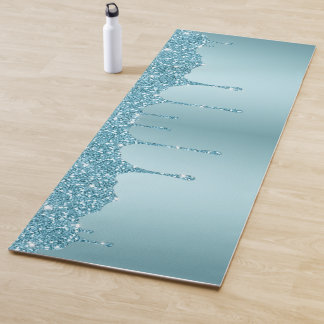 Elegant Blue Glitter Custom Name Yoga Mat