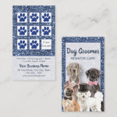Elegant Blue Glitter Dog Grooming Loyalty Kaart Visitekaartje (Voorkant / Achterkant)