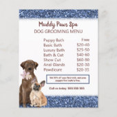 Elegant Blue Glitter Dog Grooming Menu Flyer (Voorkant)