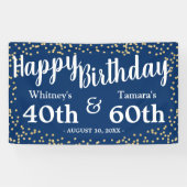 Elegant Blue Glitter Joint Adult Birthday Spandoek (Horizontaal)