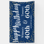 Elegant Blue Glitter Joint Adult Birthday Spandoek (Verticaal)