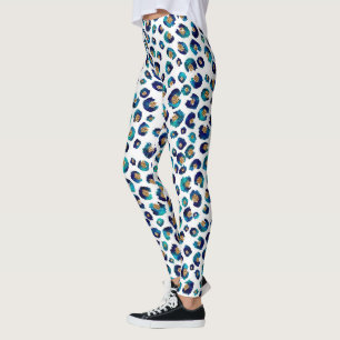Elegant Blue Glitter Leopard Animal Print Leggings