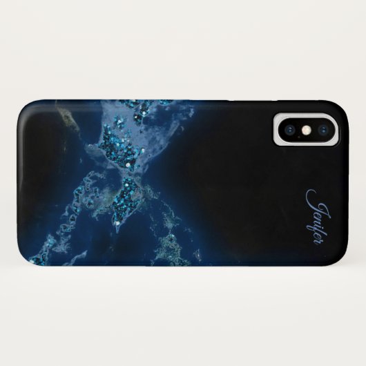 Elegant Blue Glitter Monogram Case-Mate iPhone Case (Achterkant (horizontaal))