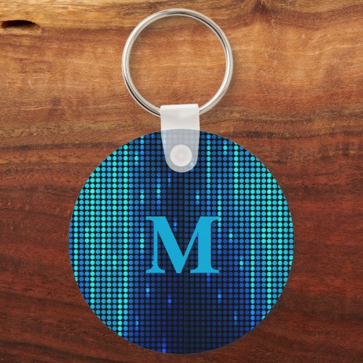 Elegant Blue Glitter Monogram Sleutelhanger (Voorkant)