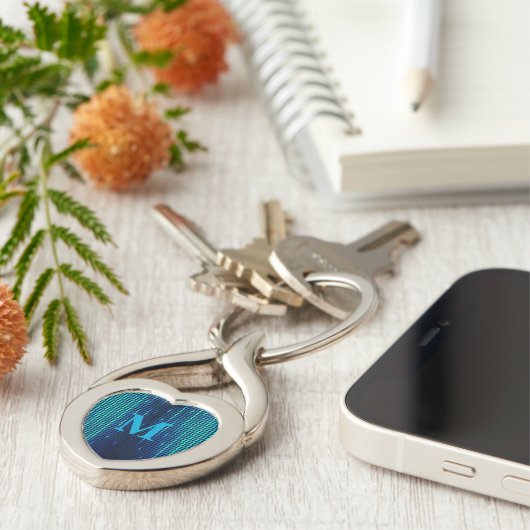 Elegant Blue Glitter Monogram Sleutelhanger (Zijkant)