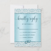 Elegant Blue Glitter Monogram Weddenschap RSVP Kaartje (Voorkant)