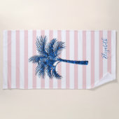 Elegant Blue Glitter Palm Pink Stripes Strandlaken (Voorkant)