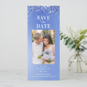 Elegant Blue Glitter Photo Weddenschap Save the Da Date (Staand voorkant)
