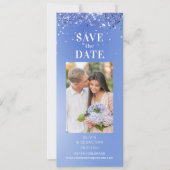 Elegant Blue Glitter Photo Weddenschap Save the Da Date (Voorkant)