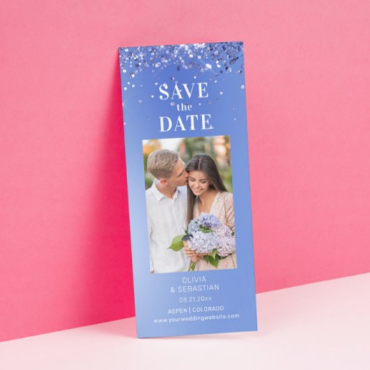Elegant Blue Glitter Photo Weddenschap Save the Da Save The Date