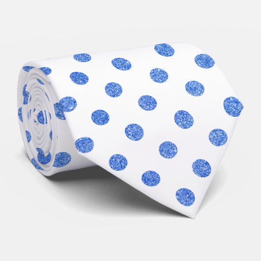 Elegant Blue Glitter Polka Dots Pattern Stropdas (Opgerold)