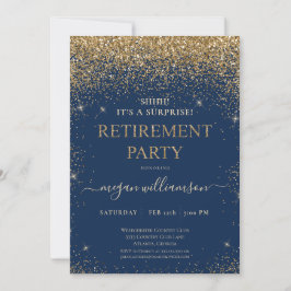 Elegant Blue Glitter Retirement Party Kaart