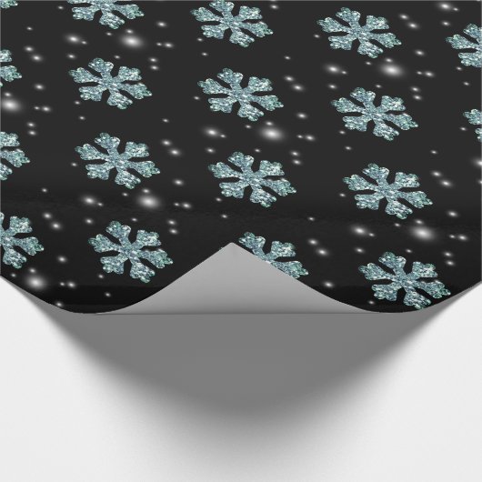 Elegant Blue Glitter Snowflake Sparkle Kerstmis Cadeaupapier (Hoek)