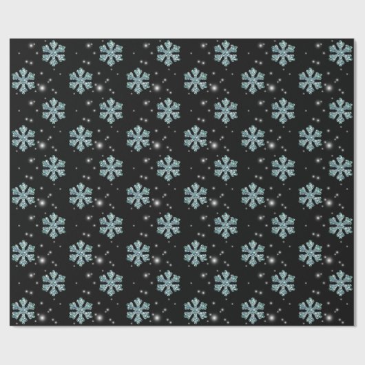 Elegant Blue Glitter Snowflake Sparkle Kerstmis Cadeaupapier (Vlak)