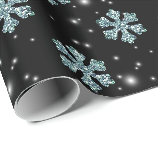 Elegant Blue Glitter Snowflake Sparkle Kerstmis Cadeaupapier (Rol Hoek)