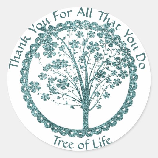Elegant Blue Glitter Tree of Life Yoga Hartelijk d Ronde Sticker (Voorkant)