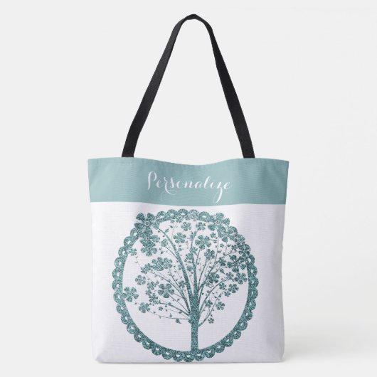 Elegant Blue Glitter Tree of Life Zen Yoga Tote Bag (Achterkant)