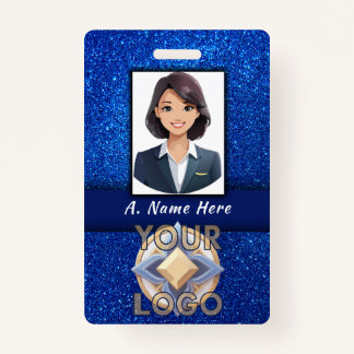 Elegant Blue Glitter Wedding Event Personeel ID Na Badge