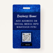 Elegant Blue Glitter Wedding Event Personeel ID Na Badge (Achterkant)
