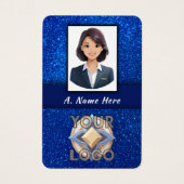 Elegant Blue Glitter Wedding Pro's Event Personeel Visitekaartje (Voorkant)