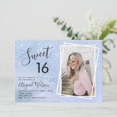 Elegant blue glitter zoete 16-jarige verjaardag kaart (Staand voorkant)