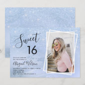 Elegant blue glitter zoete 16-jarige verjaardag kaart (Voorkant / Achterkant)