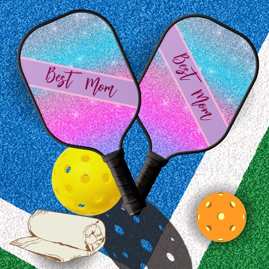Elegant Blue Glitters Custom Gift for Best Mom Pickleball Paddle