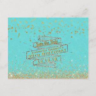 Elegant Blue Gold 30th Birthday Save the Date Aankondigingskaart