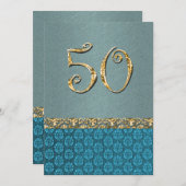 Elegant blue gold 50th damask ANY AGE Kaart (Voorkant / Achterkant)