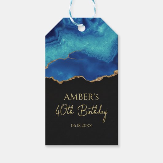 Elegant Blue Gold Abstract Marble Design Cadeaulabel (Voorkant)