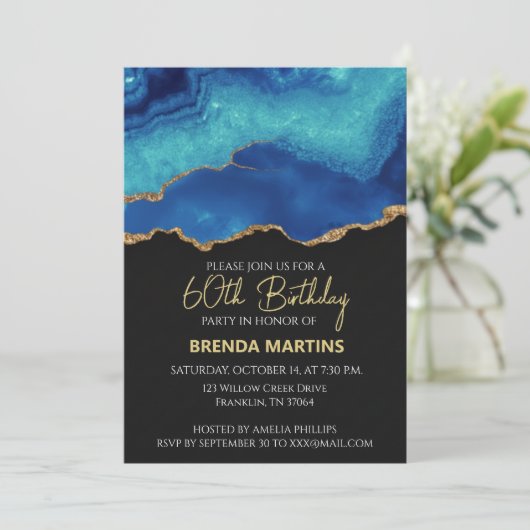 Elegant Blue Gold Abstract Marble Design Kaart (Staand voorkant)