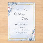 Elegant Blue & Gold Acrylic Wedding Invitation Acryl Uitnodigingen (Voorkant)