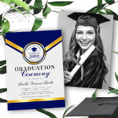Elegant Blue Gold Afstuderen Ceremony Uitnodiging